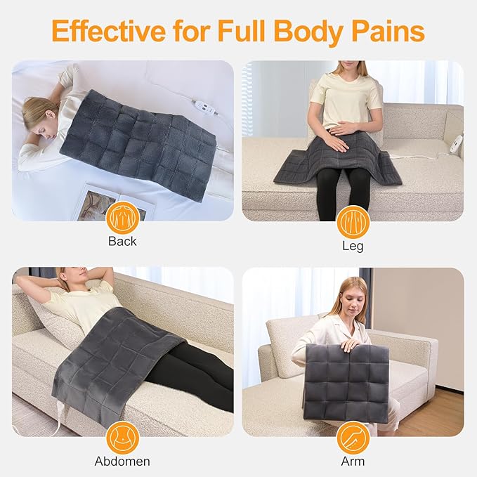 Weighted Vibrating Heating Pad with 2 Massager,18"x33" Neck and Shoulder Heat Pads for Back Pain Relief,3 Heat Settings& 9 Massage Types Back Massager Heated Pad XL (4.85Lbs,Dark Grey)
