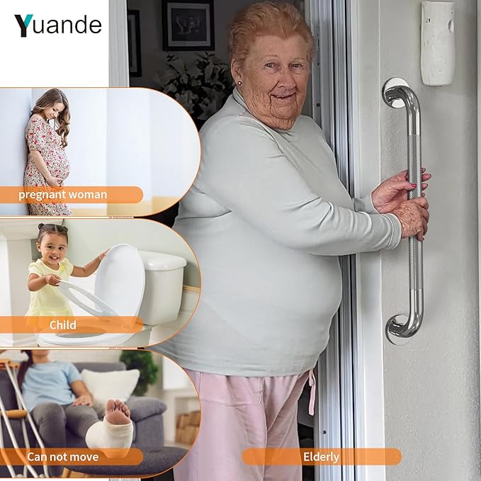 4 Pack 24 Inch Shower Grab Bar, YuanDe Chrome Bathroom Grab Bar Handle w/Anti-Slip Knurled Grip, Stainless Steel Bath Balance Bar,1.25" Diameter Safety Hand Rail Support,Handicap Injury Elderly Senior