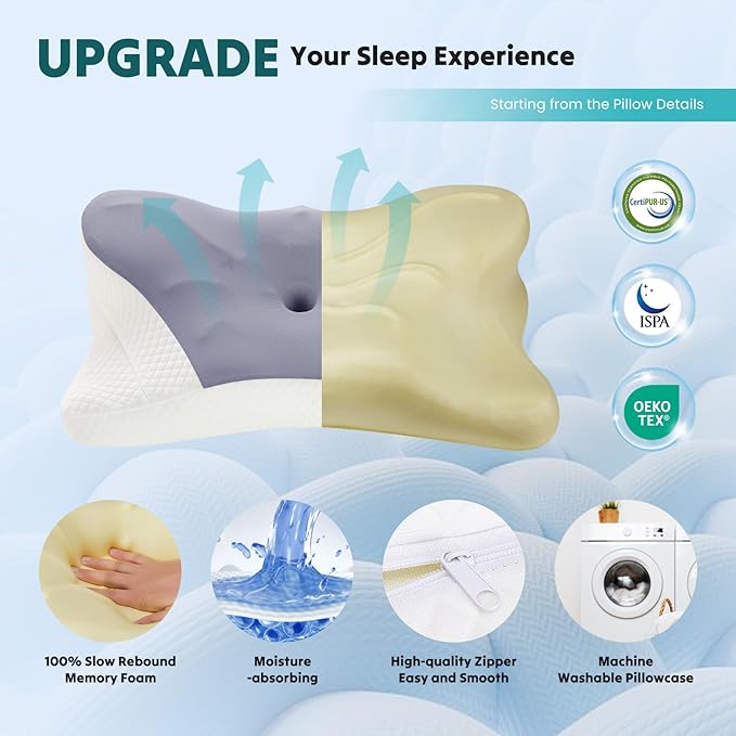 OLIXIS Cervical Neck Pillow for Pain Relief, Ergonomic Memory Foam Pillows for Sleeping, Cooling Side Sleeper Pillow for Neck Support, Contour Pillow Orthopedic Bed Pillow for Back Stomach Sleepers