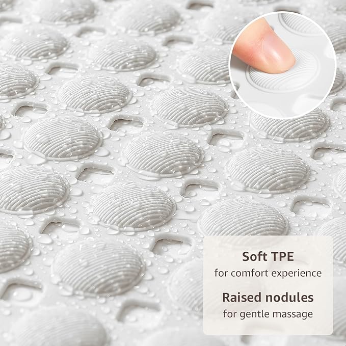 OTHWAY Bath Tub Shower Mat Non Slip, Bathtub Floor Liner Mats for Inside Shower Bathroom, Suction Cups and Drain Holes for Feet Scrubbing, Machine Washable, Soft on Feet, 35x16 Inch, Transparent