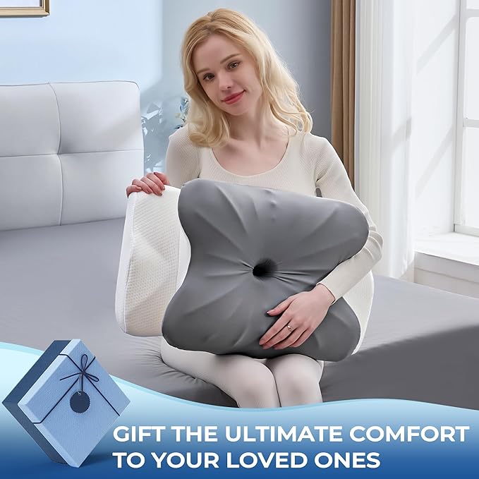 BDEUS Cervical Pillow for Side Sleepers, Neck Pillow for Sleeping, Memory Foam Ergonomic Pillow for Neck Pain Relief, Butterfly Contour with Arm Grooves, Dual Height Cooling Washable Cover, Grey
