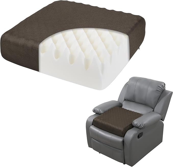 HOMBYS 5" Thick Egg Shaped Foam Recliner Chair Cushion for Elderly, Thicken & Extra Large Seat Cushion Chair Pad for Couch, Armchair, Wheelchair for Easy to Stand Up & Reduce Hip & Lumbar Pain, Brown