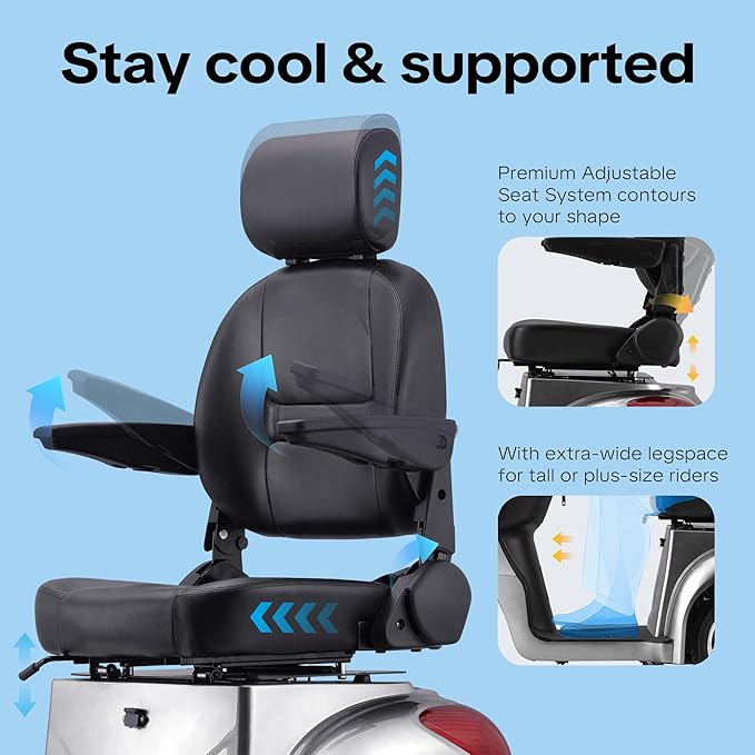 Super Large Electric 4 Wheel Mobility Scooters, Heavy Duty 800W Wheelchair Device, 25 Miles Long Range, All Terrain Mobility Scooter，Speed Adjust, Remote Key,Receive Ready to Ride (3 Wheel-Silver)