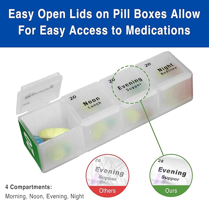 MedCenter HSA/FSA Travel Pill Organizer with Zipper Pouch & Tweezers – Portable 4-Day Medication Case with Labeled Compartments for Travel, Vitamins & Supplements