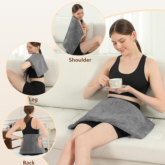ESTINGO Electric Heating Pad HSA Eligible, Heated Pad for Back Neck Shoulder Pain Relif, Heating Pad for Period Cramps with 2H Auto Shut Off and 4 Heating Levels, 12"x24" Dark Grey
