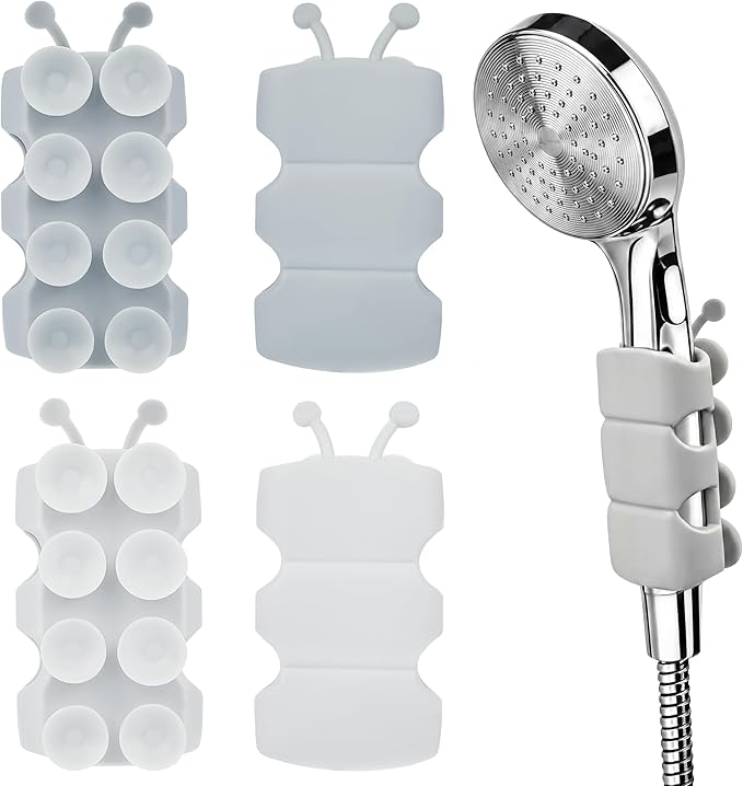 Riakrum 4 Pieces Silicone Shower Head Holder Universal Relocatable Silicone Shower Bracket Non Drilling Movable Fixed Seat Handheld Accessories