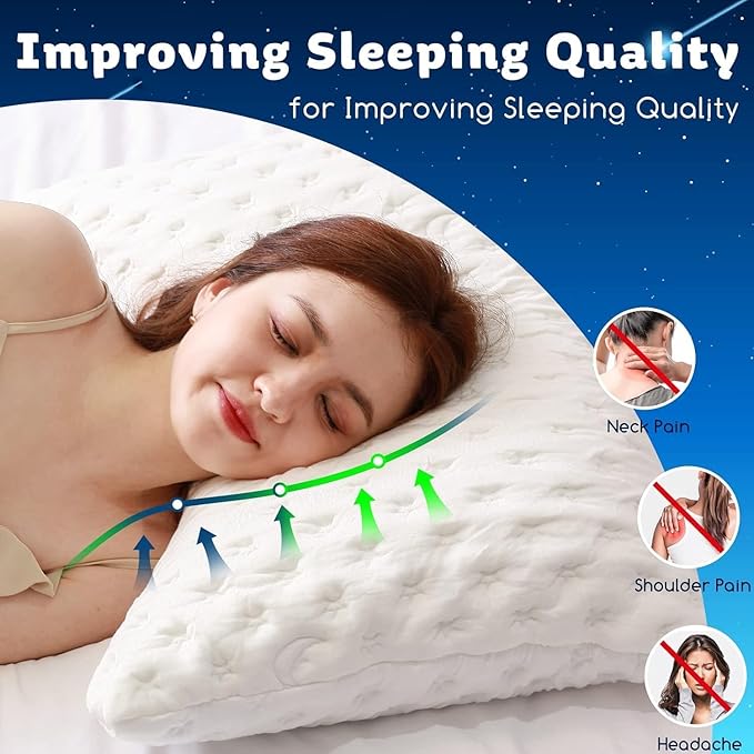 KUCEY Cooling Side Sleeper Pillow for Neck and Shoulder Pain, Luxury Shredded Memory Foam Curved Bed Pillows for Sleeping Set of 1- Adjustable Standard Size- Washable Cover Crescent White