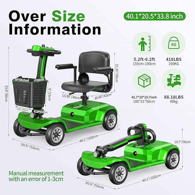 Heavy Duty Mobility Scooter for Seniors, Red,420 lbs Capacity -12.4 Miles Range 4 Wheel Electric Scooter with Seat, 20° Hill Climb, 300W Motor, Easy to Operate and Foldable