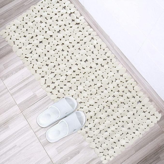 Bathtub Mat Non Slip 2 Pack, 35 x 16 Inches Pebble Shower Mat with Suction Cups and Drain Holes, Bath Mat for Shower,Bathroom tub (Beige)