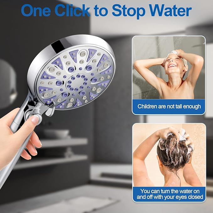 High Pressure 10-mode Detachable Shower Head with Handheld, Showerhead with ON/OFF Pause Switch, 15 Stage Water Softener Filters for Hard Water Remove Chlorine, Meet cUPC and CEC Certification