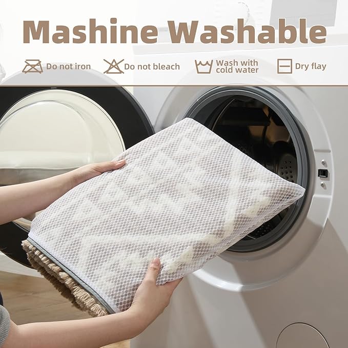 PADOOR-Waffle Bath Mat 24"x36"-Super Absorbent Bath Mats for Bathroom, Machine Washable Non Slip Bathroom Rug with Tassels, Soft Bathroom Mat for Laundry Room, Bedroom, Brown & Cream, 2'x 3'