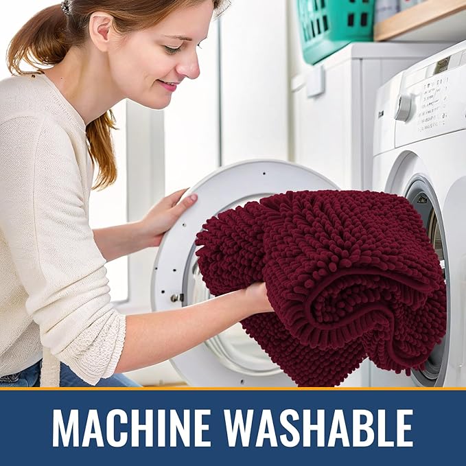 Arotive Bathroom Rugs 70x24, Extra Soft Absorbent Shaggy Chenille Bath Rugs, Machine Washable Rubber Backing Non-Slip Bath Mats for Bathroom Floor Tub and Shower, Home Decor Accessories, Burgundy