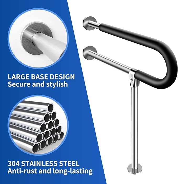 Stainless Steel Handicap Grab Bars Rails 23.6 Inch Toilet Handrails Bathroom Safety Bar Support Rail for Seniors Elderly Disabled Mounted Bath Grips (Stainless Steel, 23.6 Inch)
