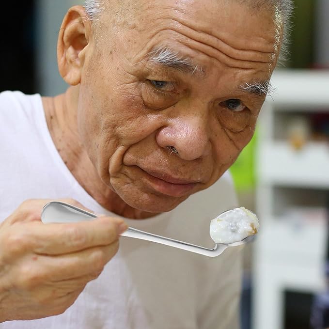 BESTYASH 1Set Lightweight Angled Spoon Curved Fork for Easy Self Feeding Ergonomic Utensils for Seniors Comfortable Grip for Elderly Dining Assistance
