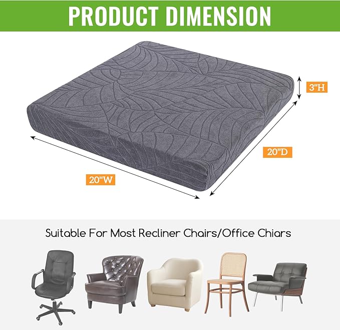 Recliner Cushions for Long Sitting Foam Seat Cushion Soft Tufted Layer for Elderly Seniors, Recliner Chair, Floor Pillow, Office Chair, Car, No Pressure on Thighs, 20X20X3 Inch - Dark Grey