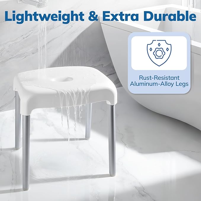 Umimile Shower Stool for Inside Shower - Fixed Height, Sturdy 330 lb Bath Seat - Anti-Slip Safety Shower Stool for Elderly and Disabled, Tool-Free Assembly (Height: 15.8")