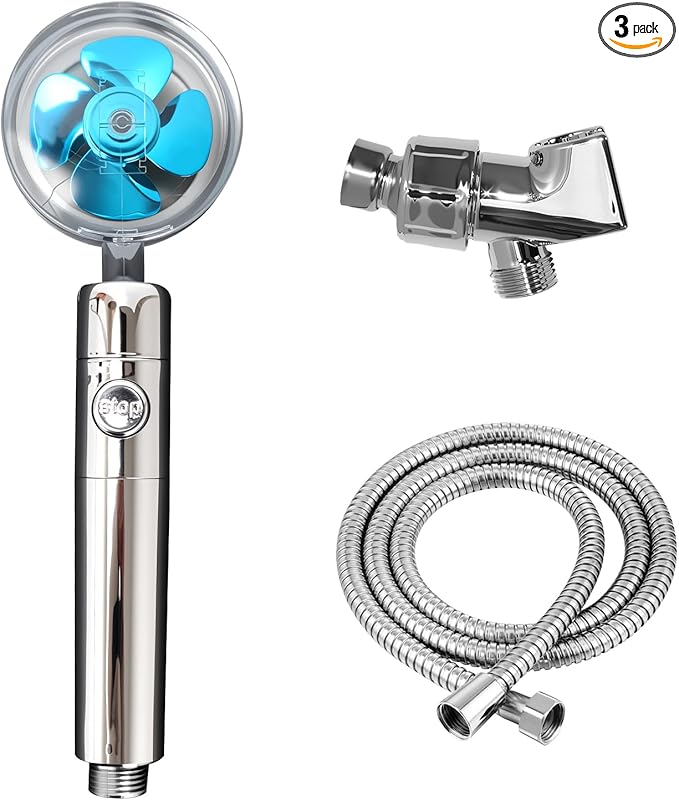 Handheld Shower Head with High Pressure Filter, ON/OFF Switch, Stainless Steel Hose, Filter Cotton, Bracket for Bathroom and Hotel (Blue)
