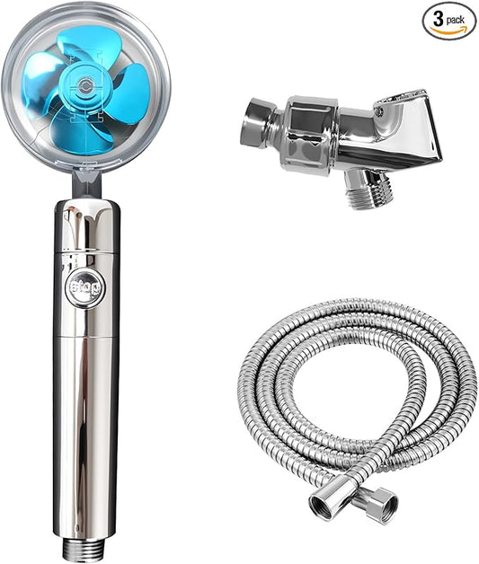 Handheld Shower Head with High Pressure Filter, ON/OFF Switch, Stainless Steel Hose, Filter Cotton, Bracket for Bathroom and Hotel (Blue)