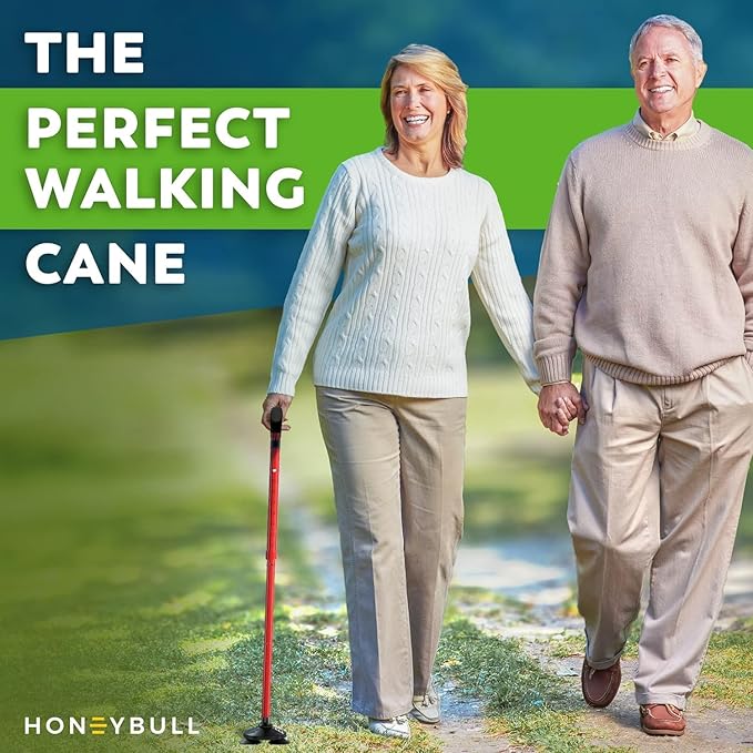 HONEYBULL Walking Cane for Men & Women Foldable, Adjustable, Heavy Duty, Free Standing, All Terrain, Collapsible Walking Sticks for Seniors & Adults