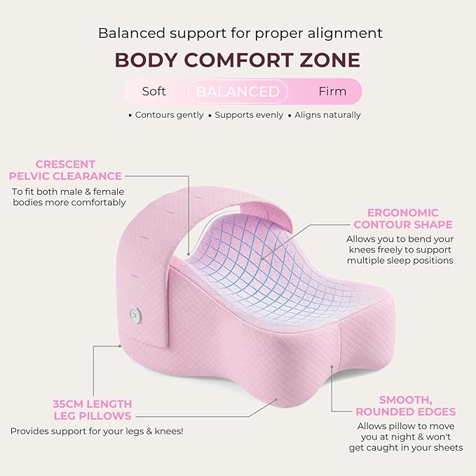 Knee Pillow for Side Sleepers, Alignment Pillow for Side Sleepers, Relief Hip & Sciatica Pain, Nourial Pillow Between Legs for Pregnant Women and Seniors (Pink)