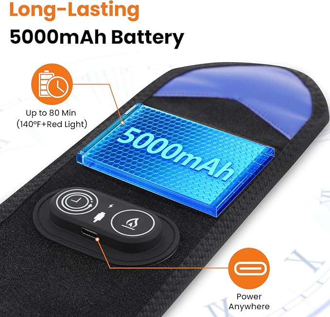 Cordless Heating Pad for Arm & Elbow for Pain Relief, 5000mAh Rechargeable Arm Heating Pad, Extra Long Arm Heating Pad Sleeve,Large Area Heated Elbow Wrap with 3 Heating Levels & Timer
