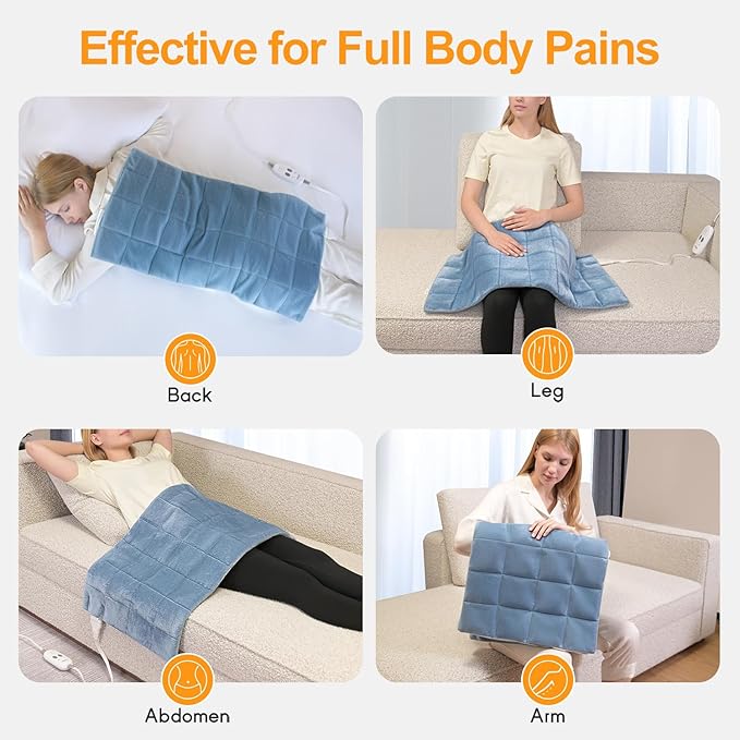Massaging Heating Pad for Back Pain Cramps Relief,18"x33" Weighted Heating Pad XXL for Neck and Shoulders,4.85lbs Heated pad with 3 Heating Levels,Gifts for Women Men (Blue)
