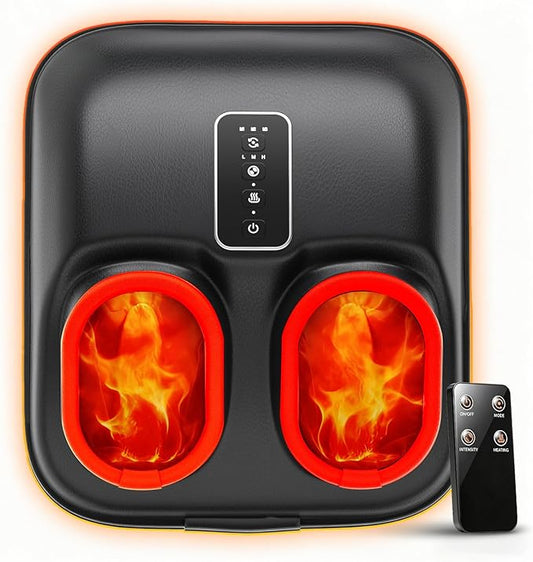Foot Massager with Heat for Neuropathy, Deep Kneading Shiatsu Foot Massager for Plantar Fasciitis, Cordless Control, 6 Airbags 29 Nodes Deep Rolling, Gifts for Women Mom Men Dad Seniors