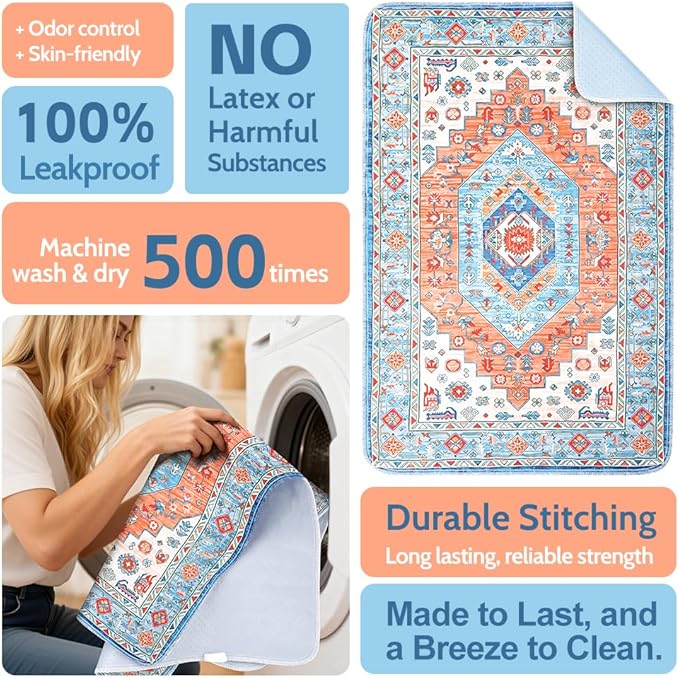 Washable Pee Pads for Dogs 2 Pack Reusable Puppy Training Pads 48"x48" Super Absorbent Waterproof Dog Training Pads, Non-Slip Potty Pads Whelping Pads Litter Mat Pet Supplies - Orange/Mix