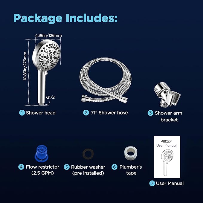 JOMOO Filtered Shower Head with Handheld, 5 Inch High Pressure howerhead with Replaceable Filter Cartridge for Hard Water Remove Chlorine for for Hard Water, 71” Shower Hose for Bathroom