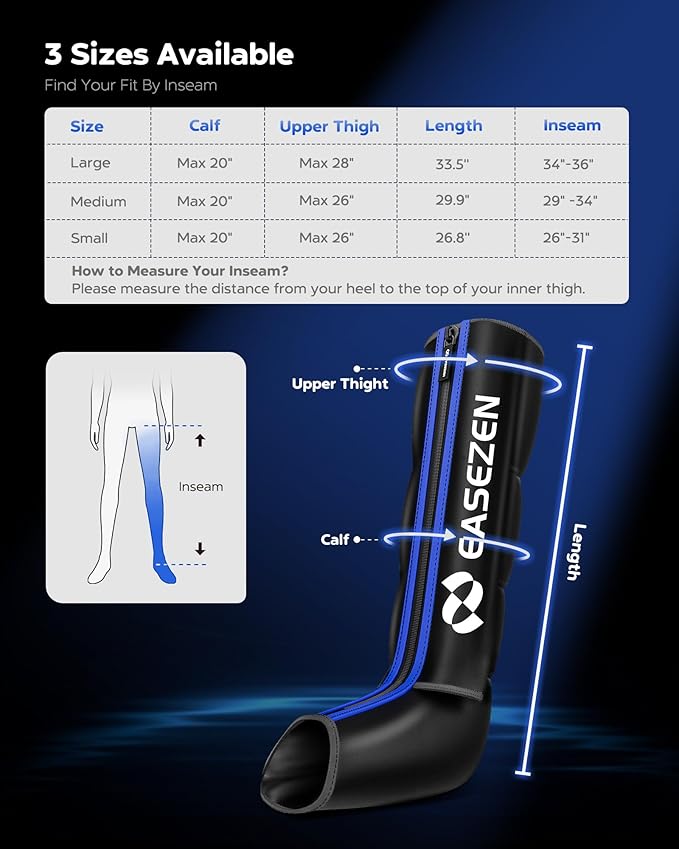 EaseZen Leg Compression Massager for Circulation and Pain Relief, Air Compression Leg Recovery System for Fast Recovery of Foot, Calf and Thigh, Relieve Edema, Reduce Muscle Fatigue, Small Size