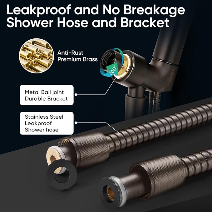 Cobbe High Pressure Shower Head with Built-in Pause Button, 9-Function Detachable Showerhead with Handheld Brass Swivel Bracket & Stainless Steel Hose, Water Saving 1-Click Stop, Oil Rubbed Bronze