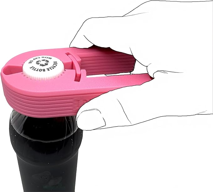 Intulon V7 Water Bottle Opener for Seniors Ergonomic Design Weak Hands Arthritis Friendly Twist Cap Remover Kitchen Gadget Handy Lightweight Utensil (Pink)