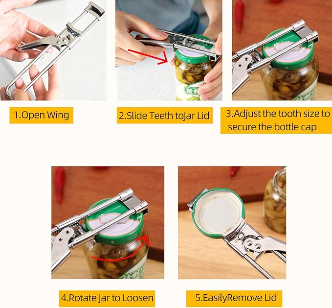 Adjustable Stainless Steel Jar Opener, Easy Grip Manual Bottle & Tight Lid Opener for Elderly, Arthritis, Women and Children (1)