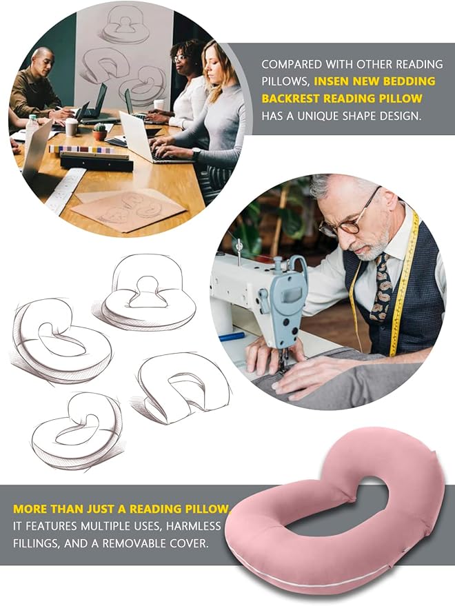 INSEN Reading Pillow, Back Pillow for Sitting in Bed for Reading, Nurse & Relax, Reading Pillow for Adults, Moms & Kids, Sit Up Pillow for Bed, Cooling Tencel, Pink