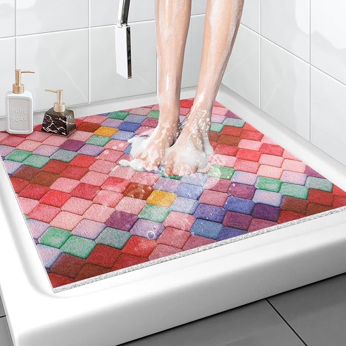 Non Slip Shower Mat, 36x36 Inch Large Soft and Comfortable Bath Mat, PVC Loofah Massage Shower stall Mat, Anti Slip Mat for Shower, Tub, Floor, Bathroom, Kitchen, Hotel, Quick Drying