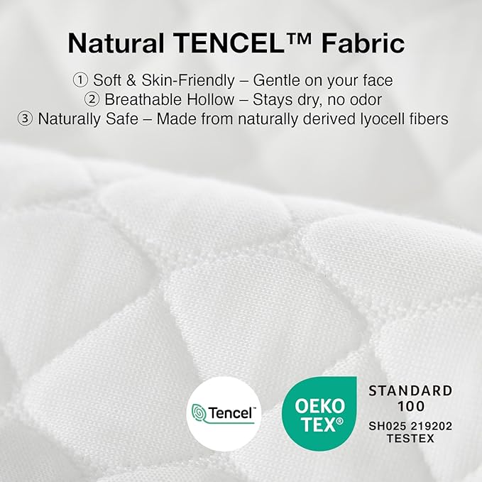 Novilla Tencel Side Sleeper Pillow for Neck and Shoulder Pain, Curved Crescent Design with Adjustable Shredded Memory Foam, Silk-Like Soft Cover for Face & Hair Care, Queen
