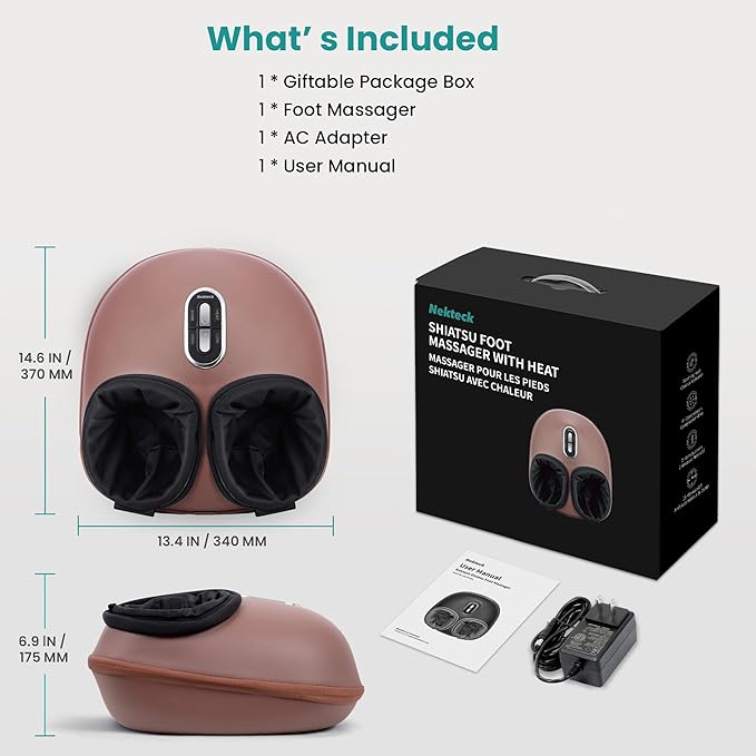 Nekteck Shiatsu Foot Massager with Heat, 2026 Upgraded Air Compression Electric Heated Feet Massage for Neuropathy Plantar Fasciitis, Deep Kneading Therapy Improve Blood Circulation, Size Up to US 13
