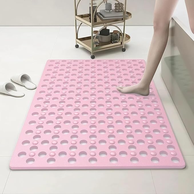 Non-Slip Bathtub Mat 31.5"x17.7" - 200+ Suction Cups, Quick-Dry PVC Shower Mat with Drain Holes - Slip Resistant for Bathroom, Machine Washable Grip Mat
