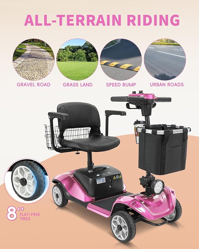 Mobility Scooter for Seniors/Adults, up to 300lbs Capacity, 4 Wheel Heavy Duty Mobility Scooters with 15 Miles 350W 5MPH，Front Basket, Adjustable Seat, LED Headlights