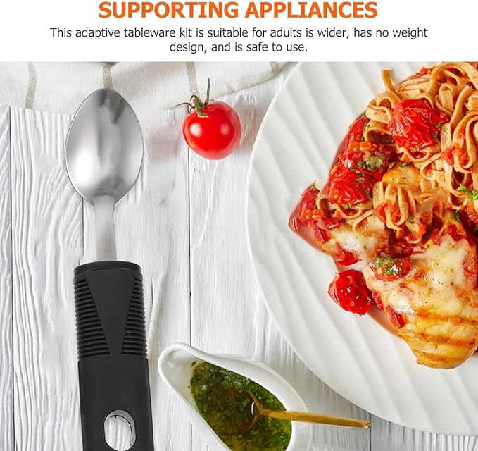 Healifty Adaptive Utensils Anti-Shake Tableware Set 3-Piece Non-Weighted Non-Slip Raised Handle Cutlery Fork Spoon Cutter 7.87 Inch Silverware for Elderly Arthritis Tremor Support