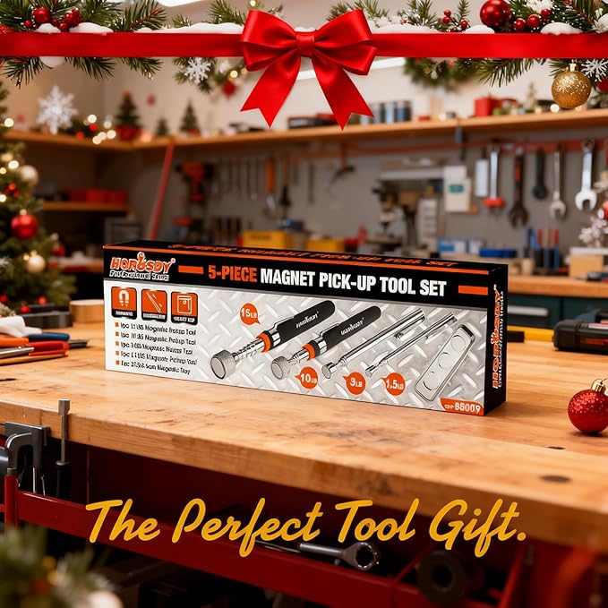 HORUSDY 5-Piece Magnetic Pickup Tools Set, Include 15LB, 10LB, 3LB, 1.5LB Magnet Sticks, Rust-Proof Magnetic Tray, Telescoping Design for Mechanics, Automotive, DIY, Gifts for Men, Dad, Husband