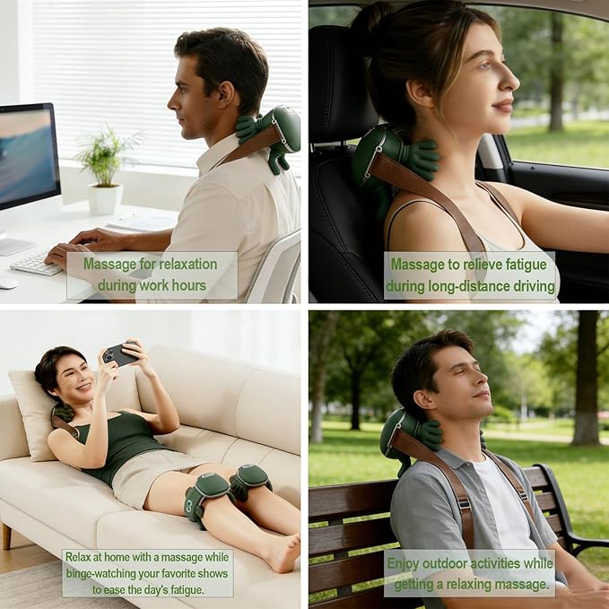 Neck Massager ，2026Newly upgraded version 4D Human-Like Hand Massager with Heat Electric Shoulder & Cervical Massage for Wireless Portable Neck and Back Massager Relieve fatigue (Green version)