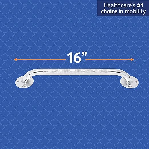 Medline Knurled Chrome 16” Grab Bar for Shower & Bathtub, Independence & Ease of Movement — for Elderly, Handicapped or Seniors, 300 lb. Capacity, 1 Bar