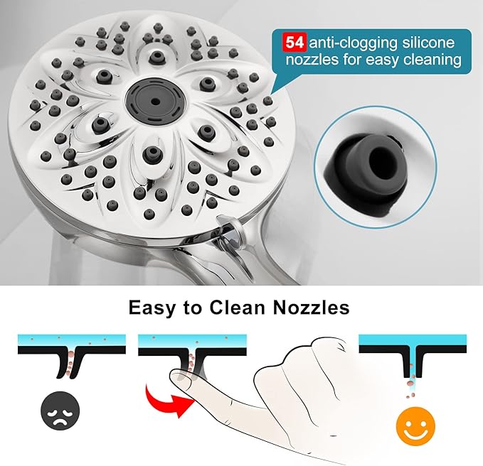 JDO Shower Head with Handheld, High Pressure Handheld Shower Head 6 Settings, Detachable Set with Stainless Steel Hose and Shower Bracket (Brushed Nickel)