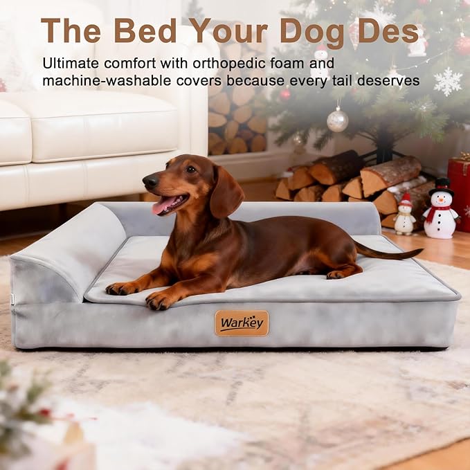 Dog Bed Large Sized Dogs, Orthopedic Dog Sofa Pet Bed, Waterproof Memory Foam Dog Bed, Large Dog Couch Bed with Washable Removable Cover, Grey - 35x27.95x6.3in