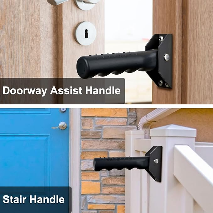 Flip Up Grab Bar for Doorway/Stairs Safety Assist Handles for Elderly Non-Slip Grip Bar Great for Seniors, Elderly, Disabled, Handicap and Injured People - Suitable for Wood Door (Black)
