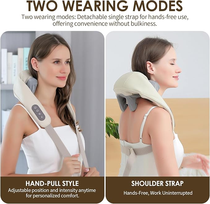 Therapexa Neck & Shoulder Massager, Back Massager for Pain Relief Deep Tissue,Massager for Neck and Shoulder Pain,Back Massager with Heat. (Beige)