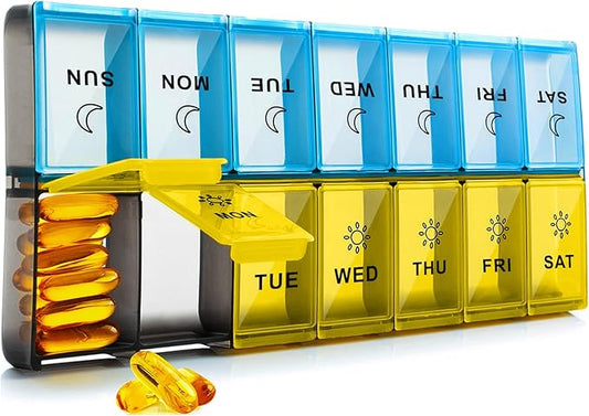 Mossime XL Large Daily Pill Organizer 2 Times a Day, Extra 7 Day Pill Box Am Pm, Weekly Day Night Vitamin Holder, Medicine Organizer, Big Pill Container, Medication Dispenser 14 Compartments