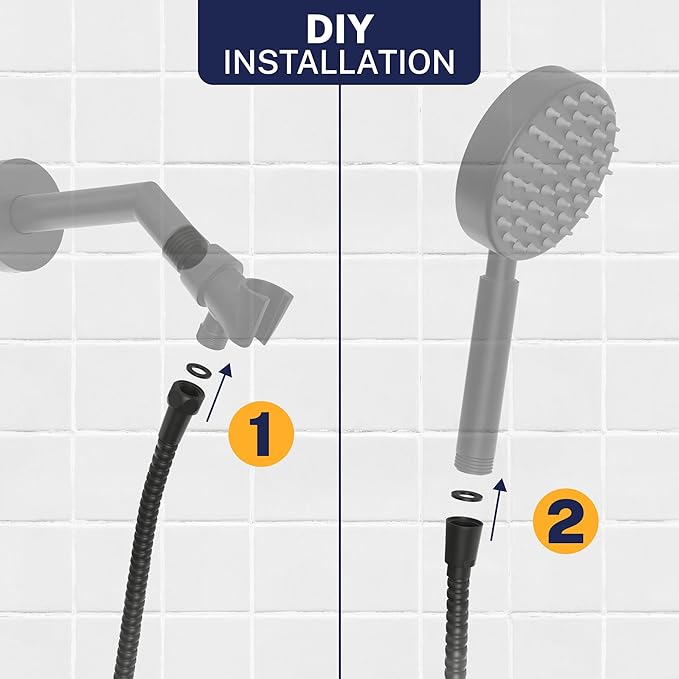 HammerHead Showers Solid Metal Shower Hose Attachment for Showerhead, Extra-Long 72-Inch Universal Replacement Hose for Hand held Shower, Matte Black