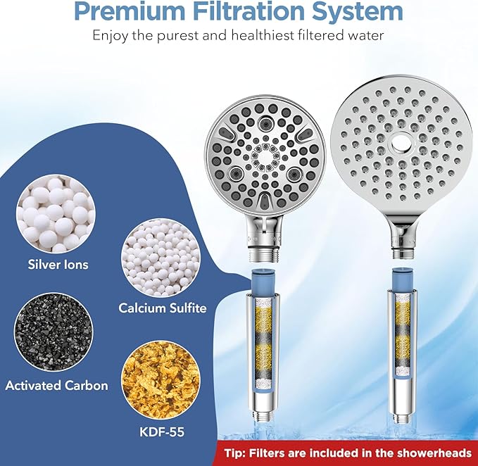 MakeFit Dual Filtered Rain Shower Head Combo, Handheld Shower Head with Adjustable Bar - Rainfall Shower Head And Showerhead with Filter for Hard Water - Removes Chlorine